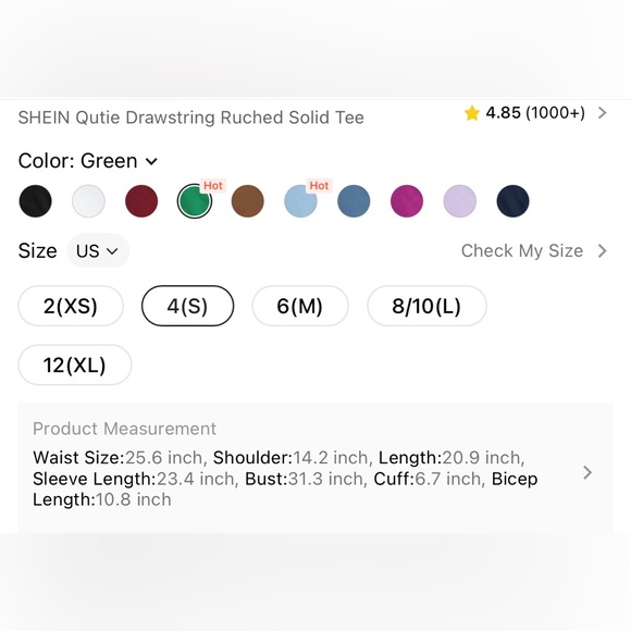 SHEIN Qutie Drawstring Ruched Solid Tee - Picture 7 of 7